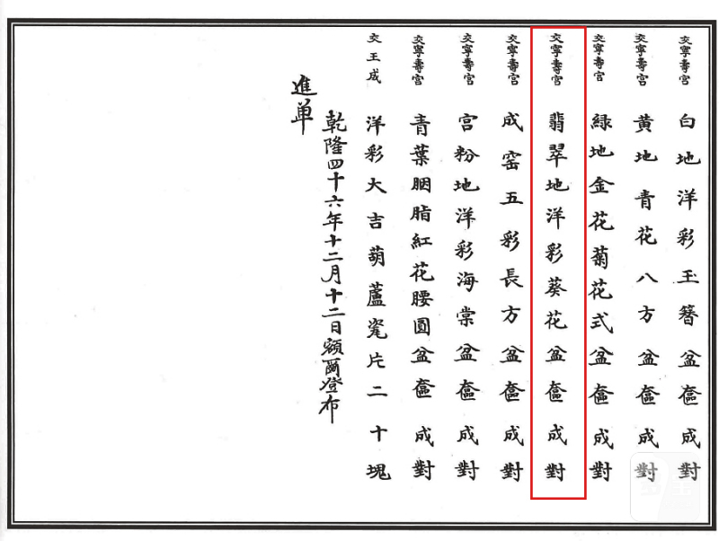 清乾隆 洋彩松绿地番莲纹葵口盆 - 图3